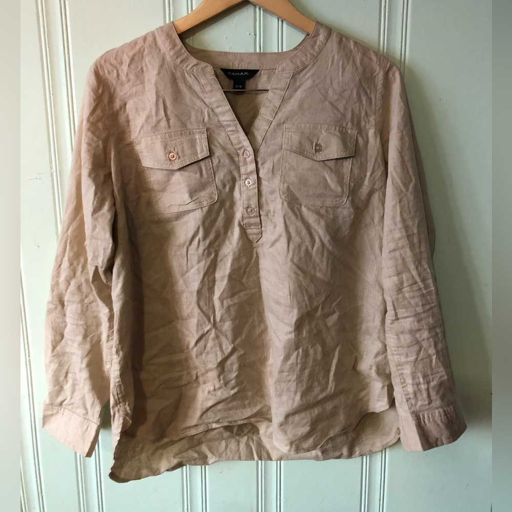 🔊 Tahari | Beige Linen Blouse